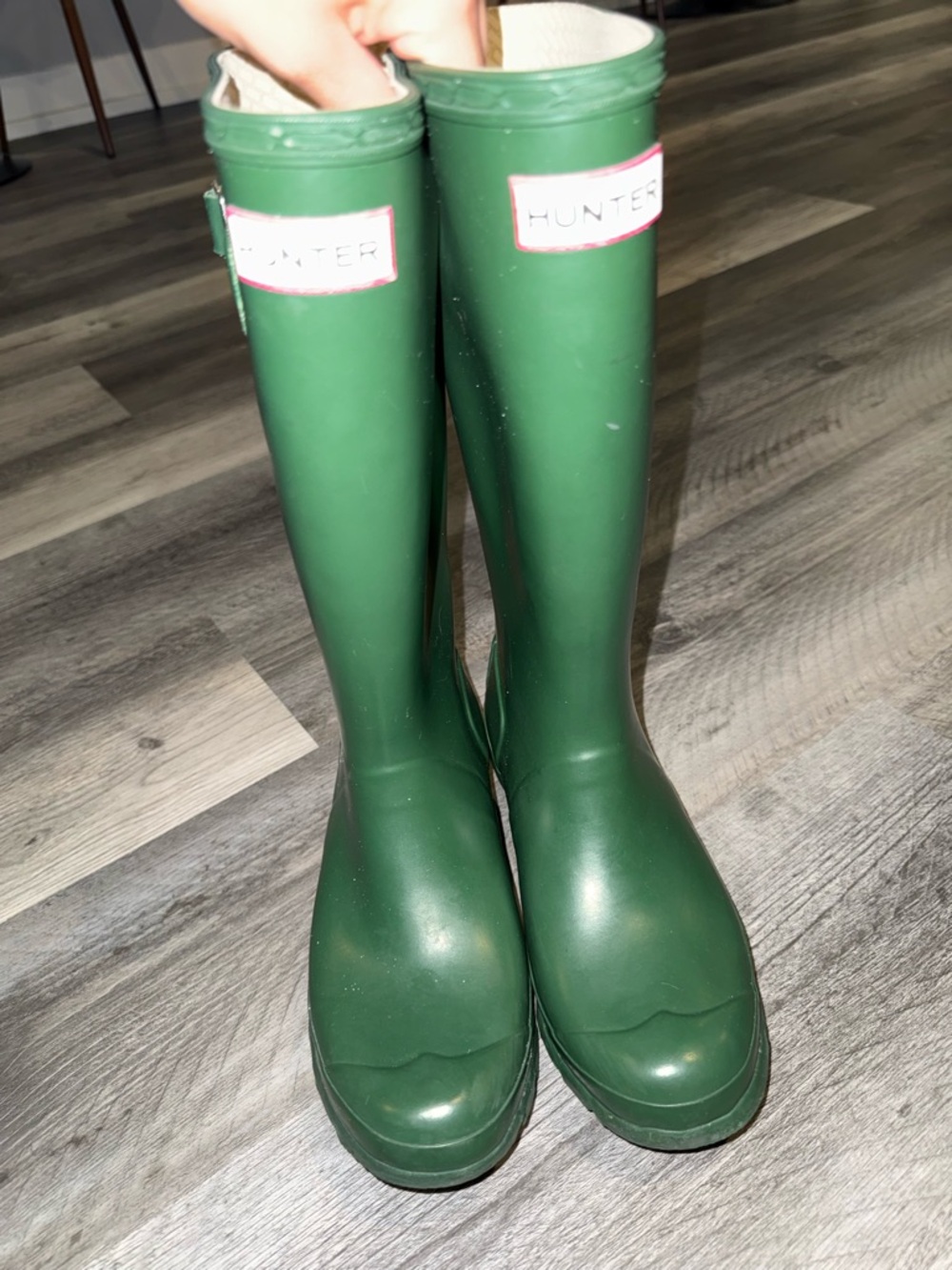 Hunter Tall Rain Boots in Green with Cream Lining